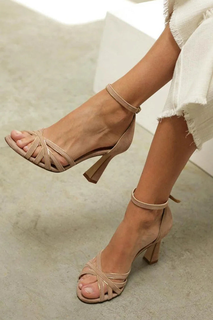 BLOCK HEEL SANDALS WITH ANKLE STRAPS
