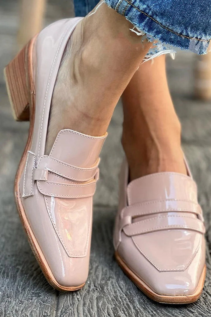 SHINY LOAFERS WITH WIDE HEEL