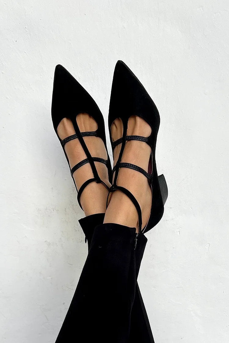 POINTED SHORT HEELS WITH STRAPS
