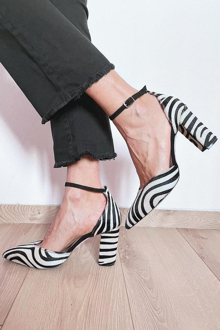 ZEBRA PRINT ANKLE STRAP HEELS
