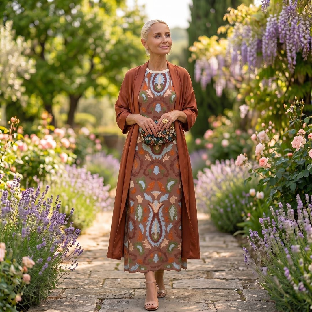 Aura | Long Printed Dress with Coordinated Vest