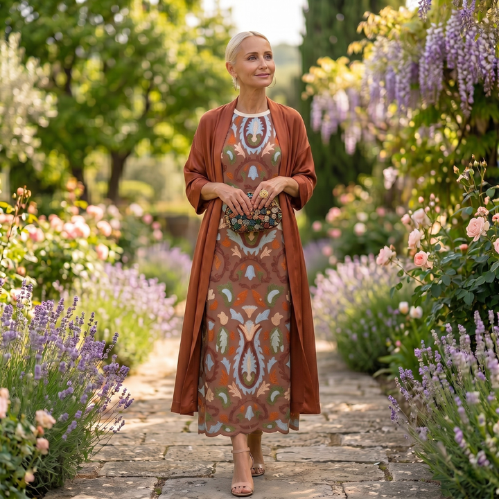 Aura | Long Printed Dress with Coordinated Vest
