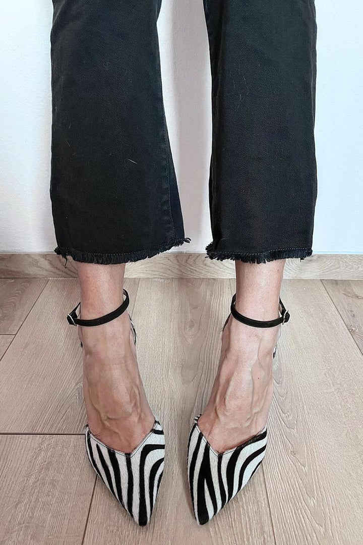 ZEBRA PRINT ANKLE STRAP HEELS