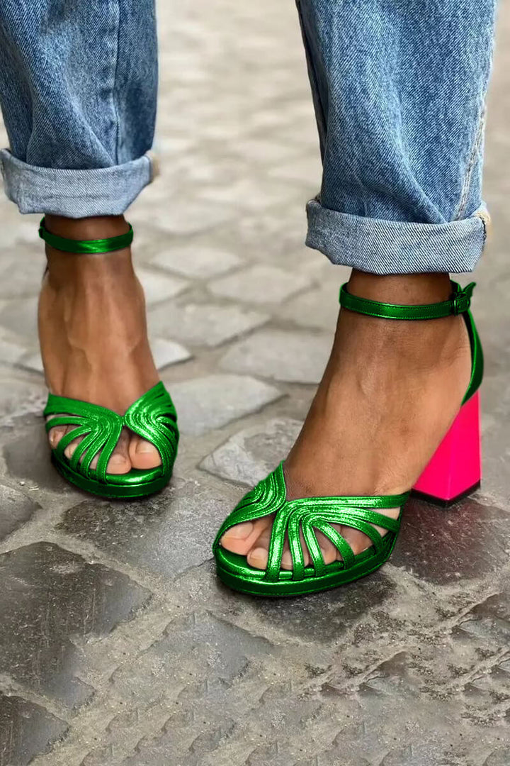 BICOLOR HEEL SANDALS