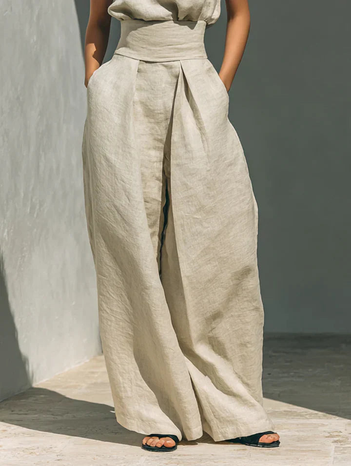 Flor™ | Minimalist Set of Sleeveless Blouse and Wide-Leg Pants in Cotton and Linen for Women