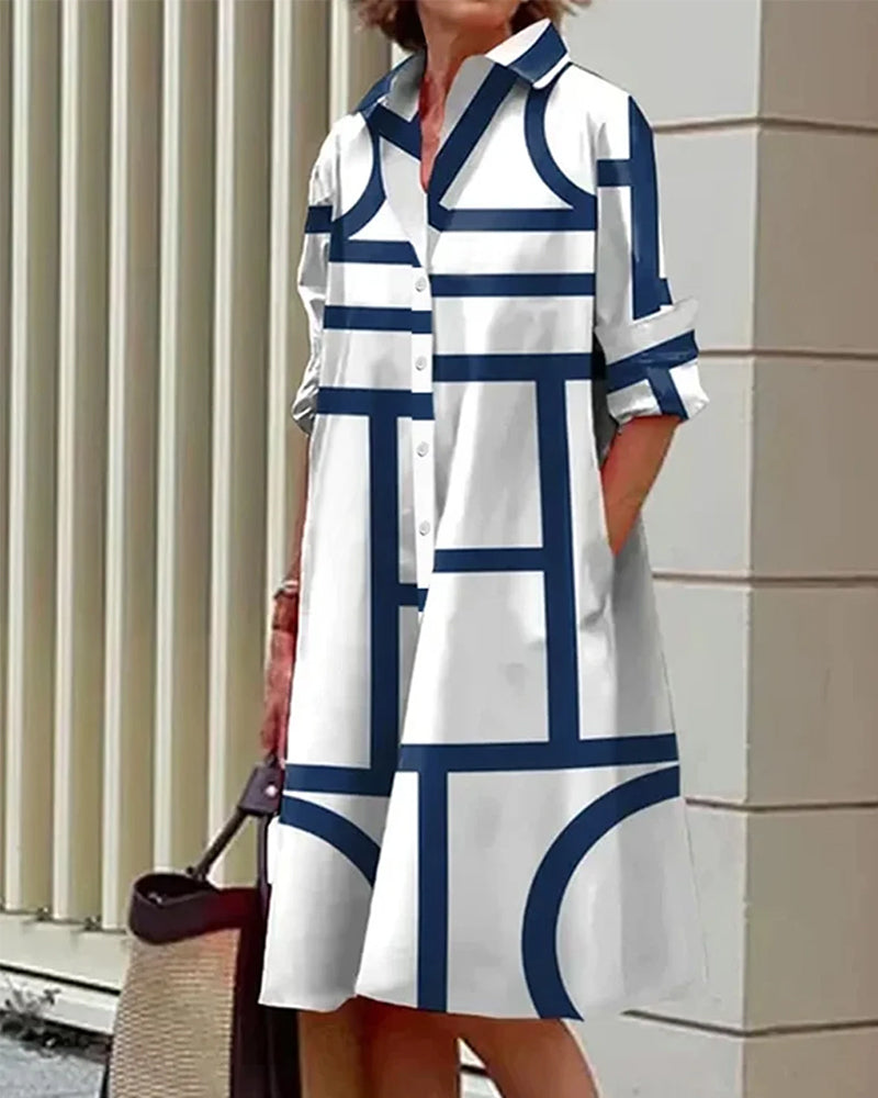 Cleophee | Trendy Geometric Print Midi Dress