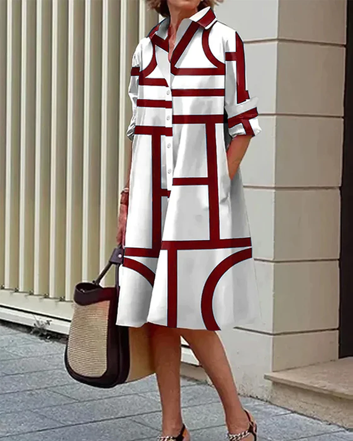 Cleophee | Trendy Geometric Print Midi Dress