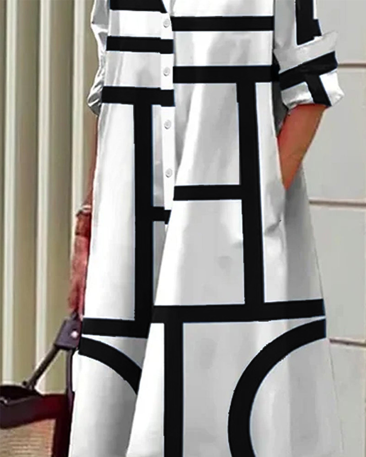 Cleophee | Trendy Geometric Print Midi Dress