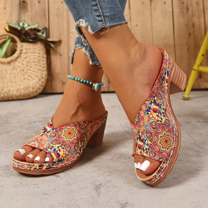 Sophia | Floral Chunky Heel Sandals