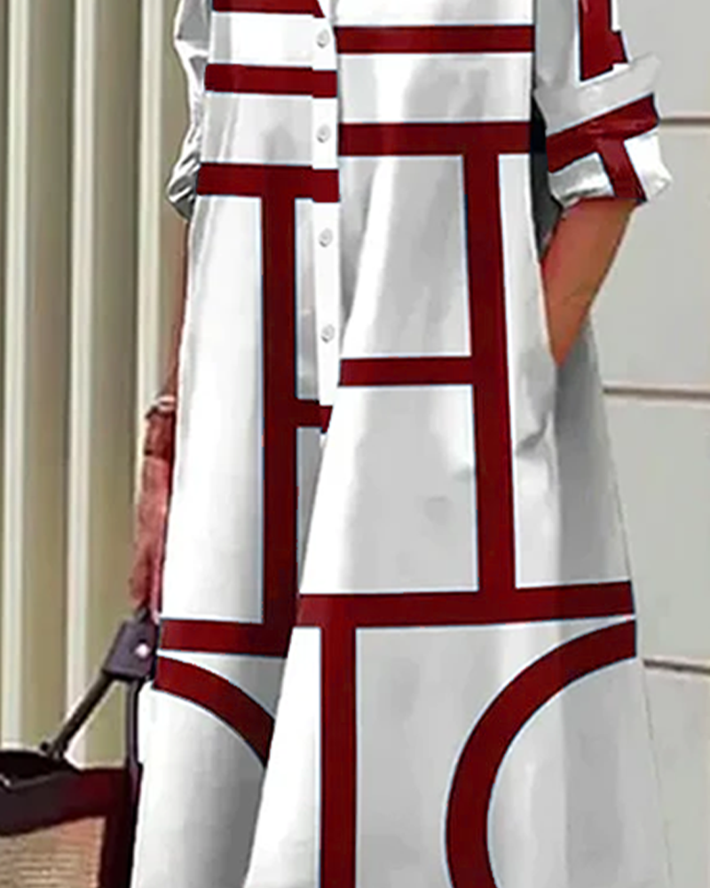 Cleophee | Trendy Geometric Print Midi Dress
