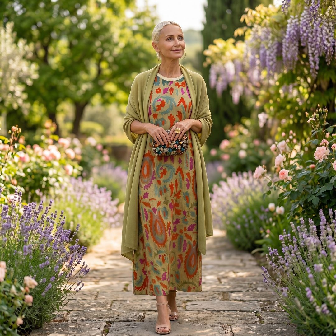 Aura | Long Printed Dress with Coordinated Vest