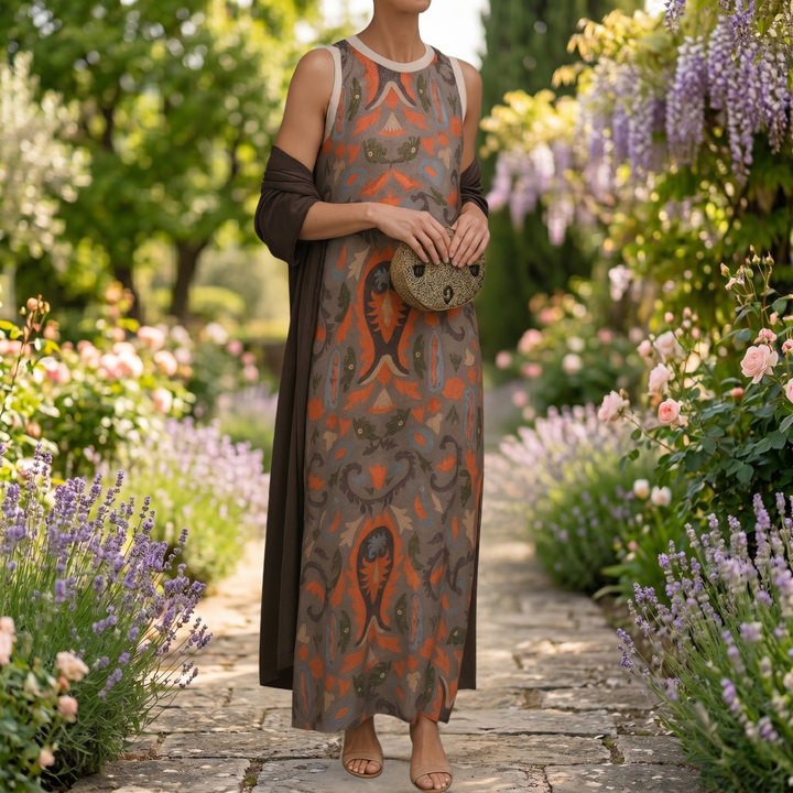 Aura | Long Printed Dress with Coordinated Vest