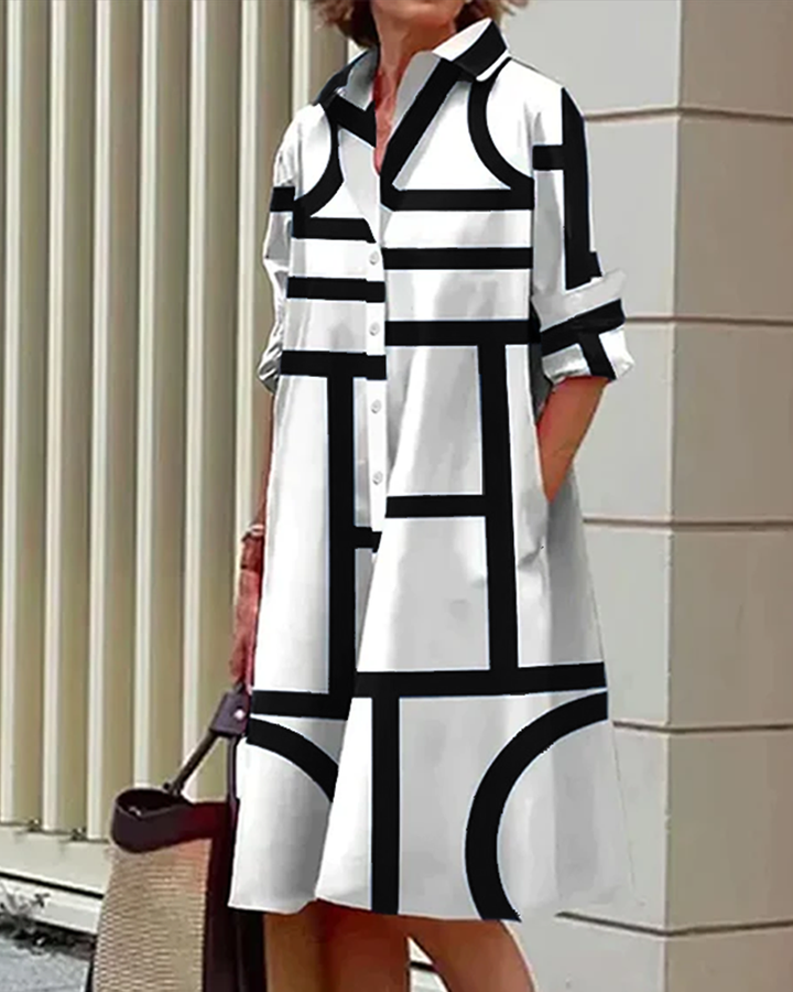 Cleophee | Trendy Geometric Print Midi Dress