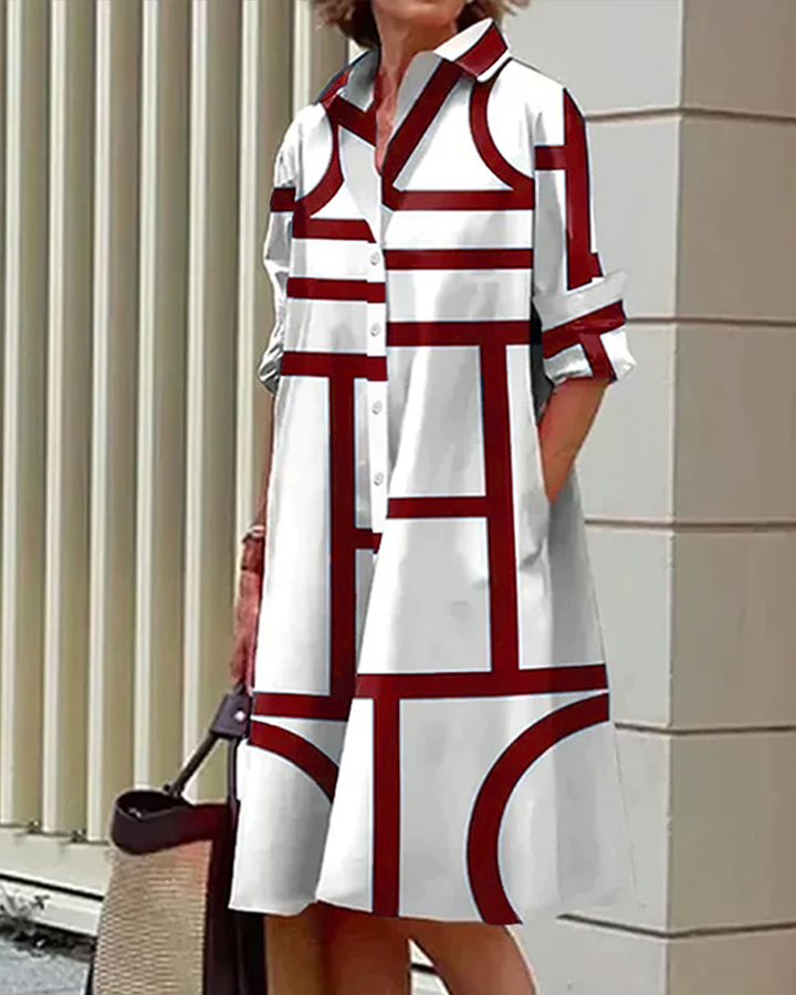 Cleophee | Trendy Geometric Print Midi Dress