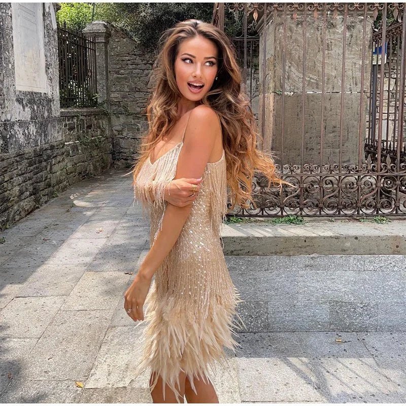 Blair | Elegant Feather Mini Dress