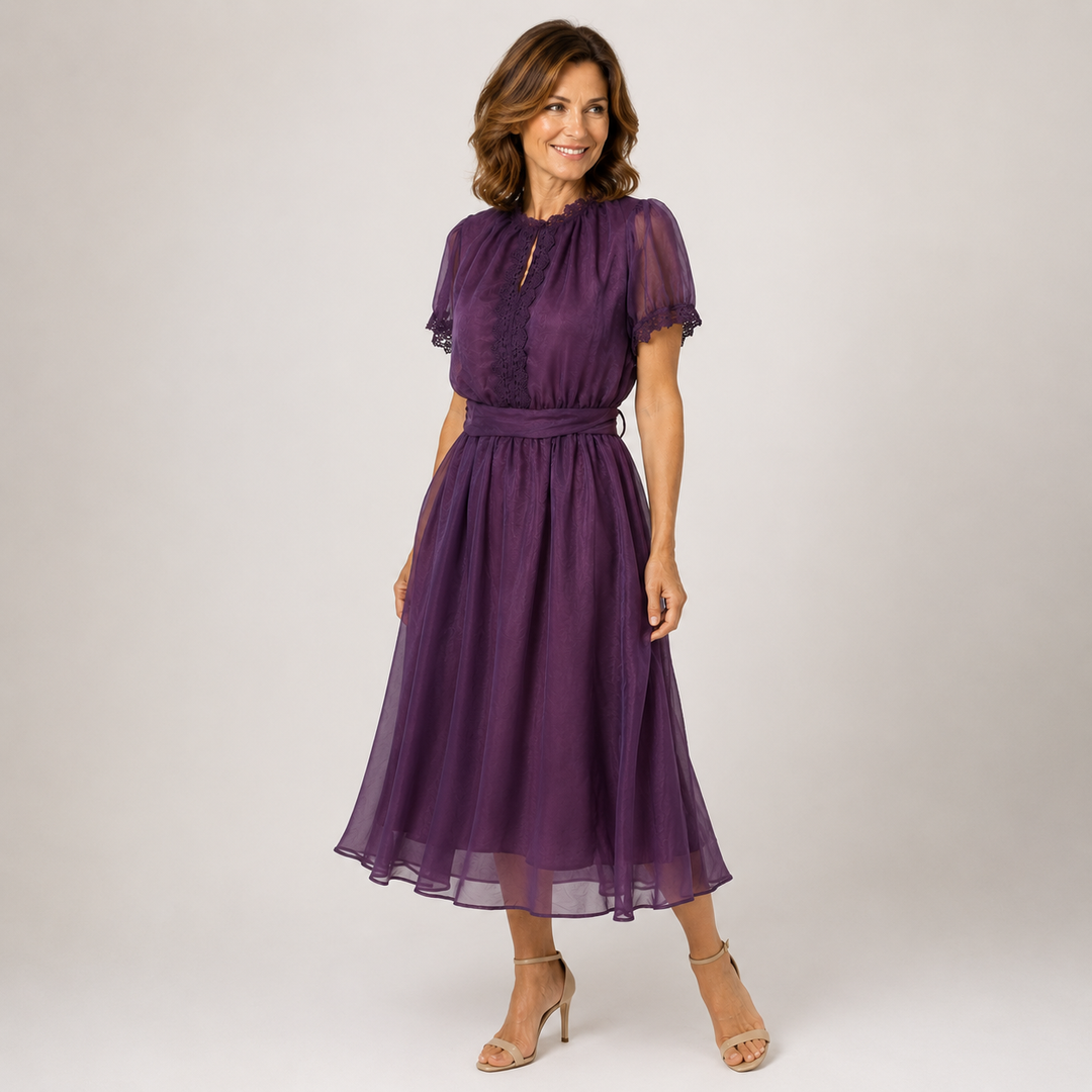 Flavia | Maxi Dress with Drop Neckline and Lace Trim