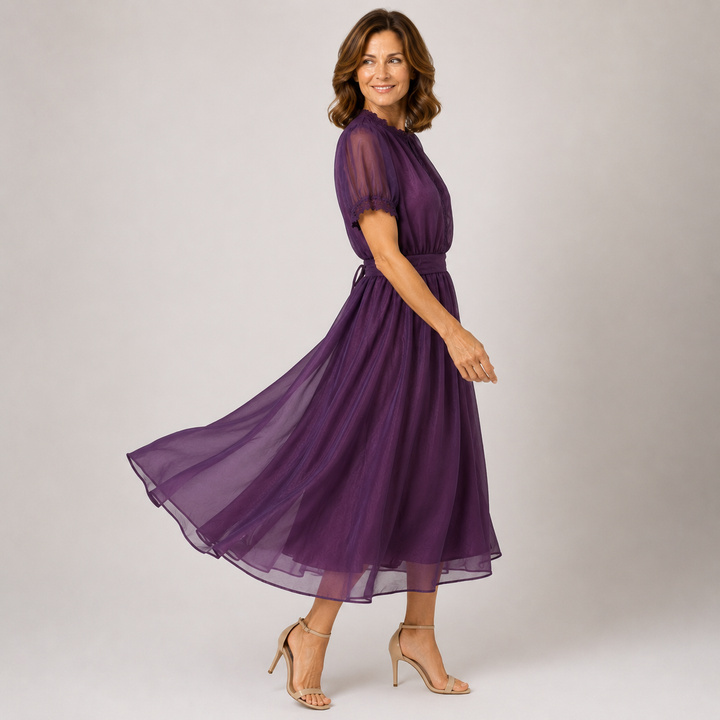 Flavia | Maxi Dress with Drop Neckline and Lace Trim