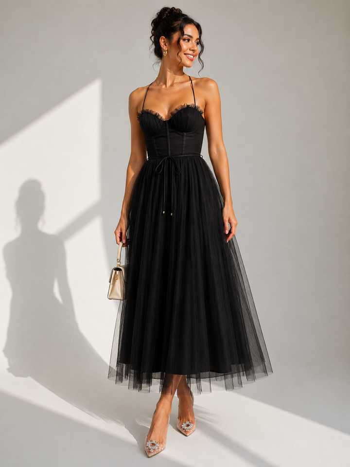 Elowina | Flared Midi Dress with Open Back
