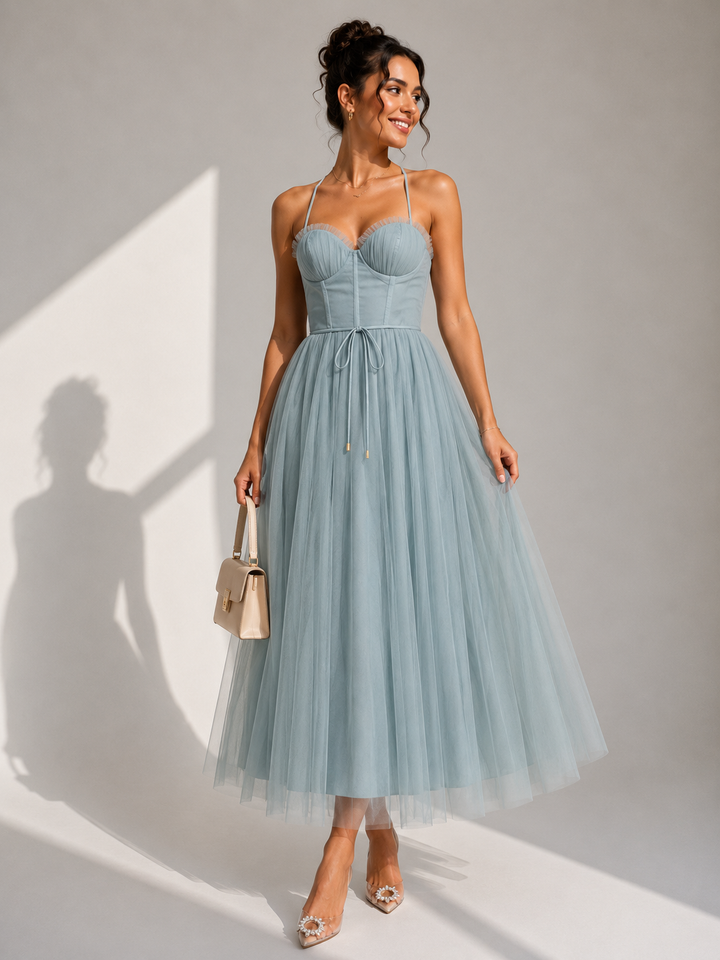 Elowina | Flared Midi Dress with Open Back