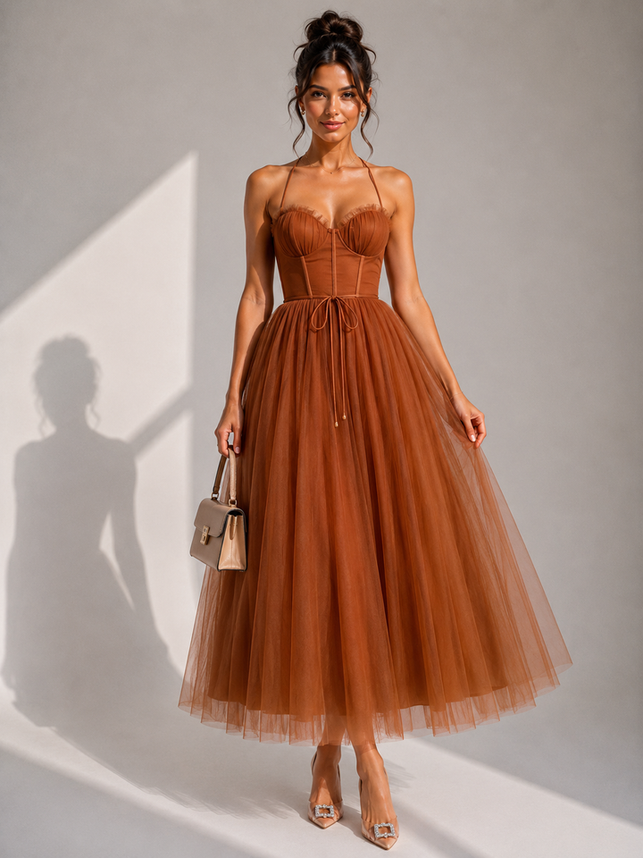 Elowina | Flared Midi Dress with Open Back