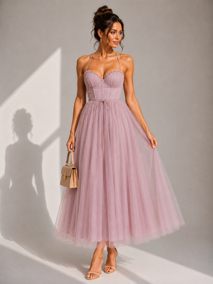 Elowina | Flared Midi Dress with Open Back