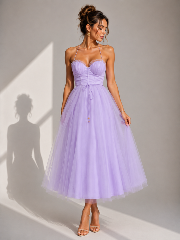 Elowina | Flared Midi Dress with Open Back