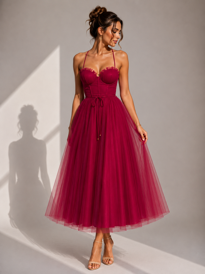Elowina | Flared Midi Dress with Open Back