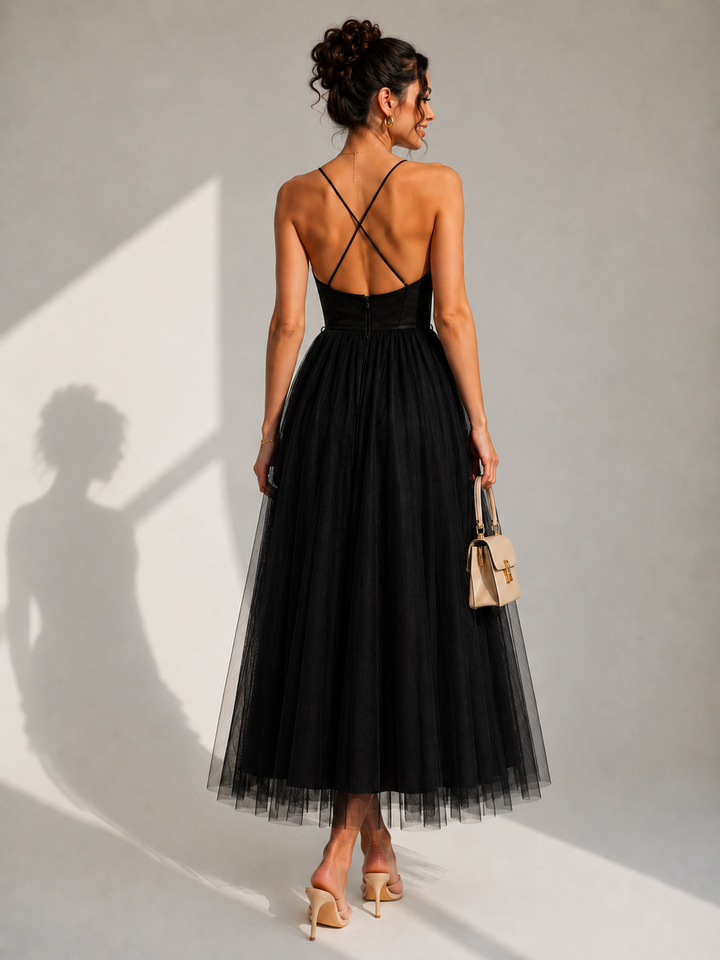 Elowina | Flared Midi Dress with Open Back