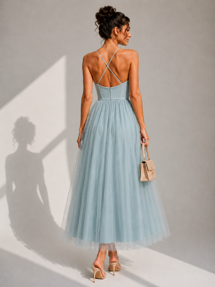Elowina | Flared Midi Dress with Open Back