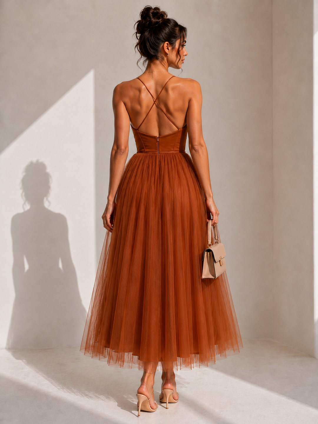 Elowina | Flared Midi Dress with Open Back