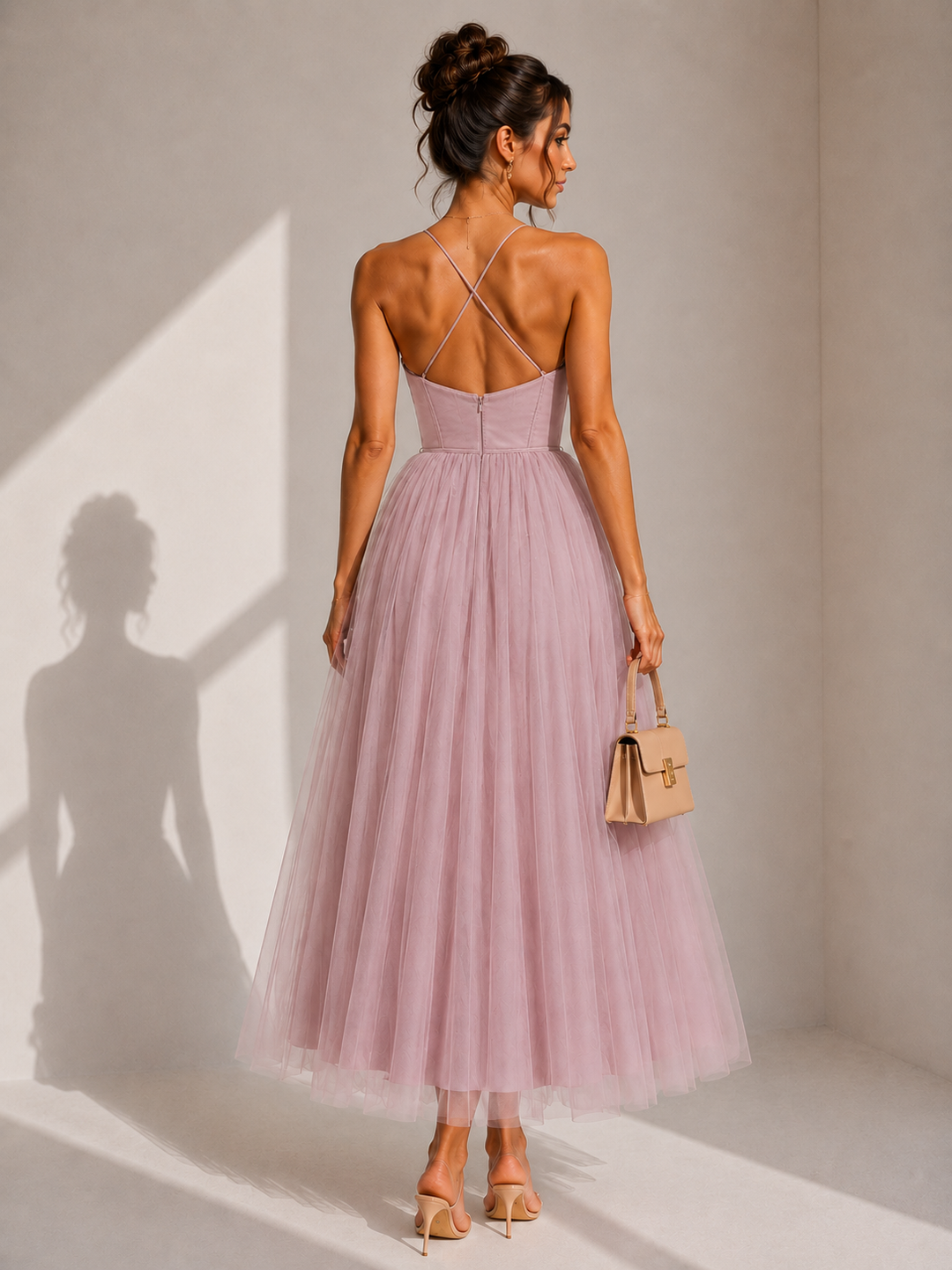 Elowina | Flared Midi Dress with Open Back