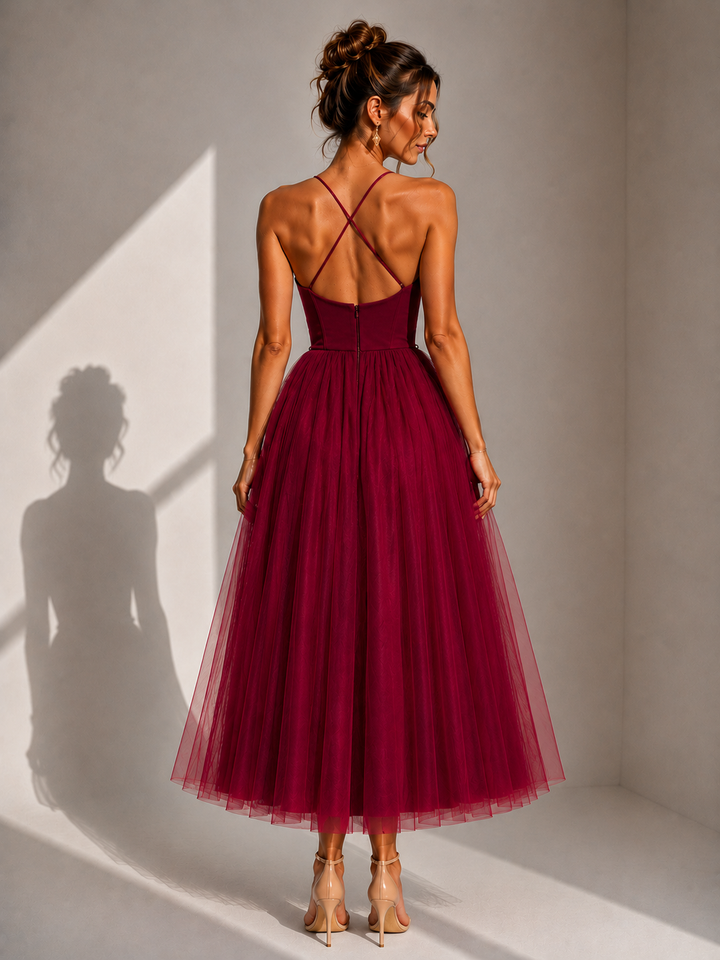 Elowina | Flared Midi Dress with Open Back