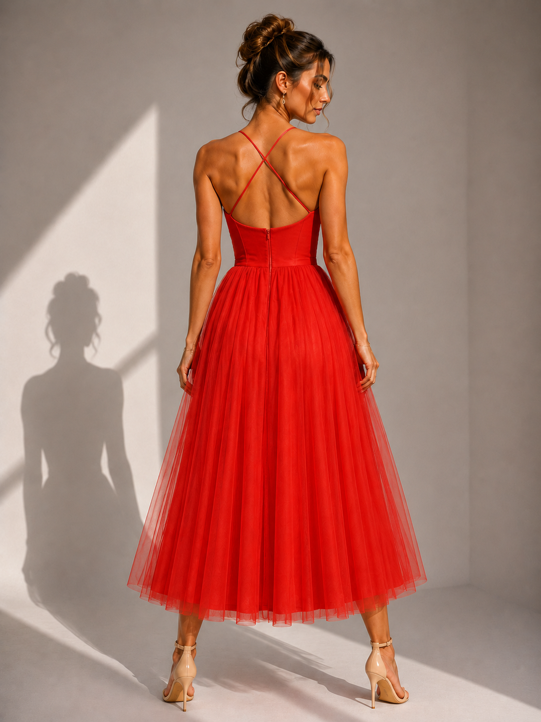 Elowina | Flared Midi Dress with Open Back
