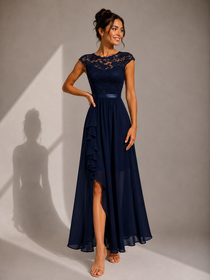 Justyna | Maxi Dress with Ruffles and Lace Details