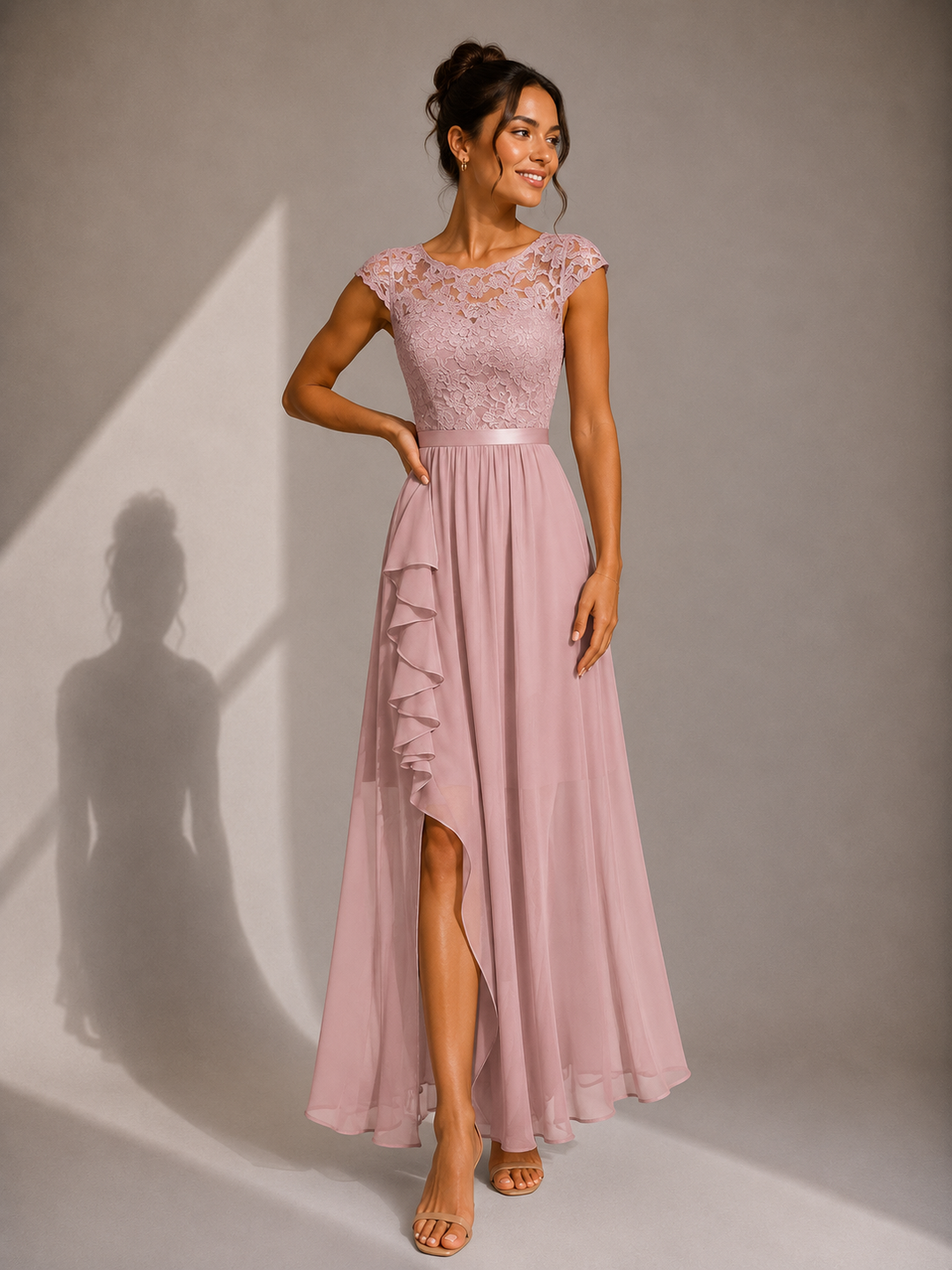 Justyna | Maxi Dress with Ruffles and Lace Details