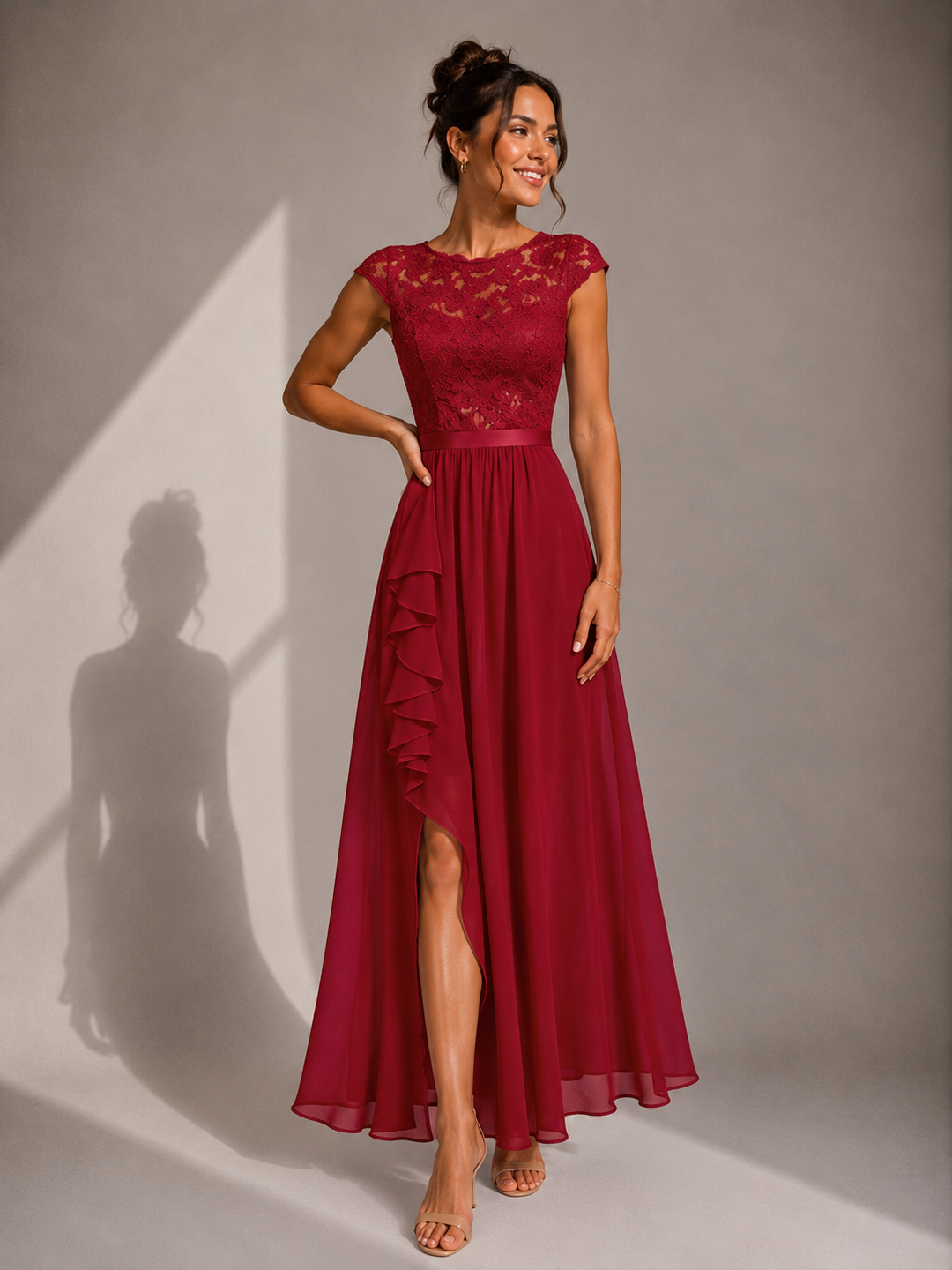 Justyna | Maxi Dress with Ruffles and Lace Details