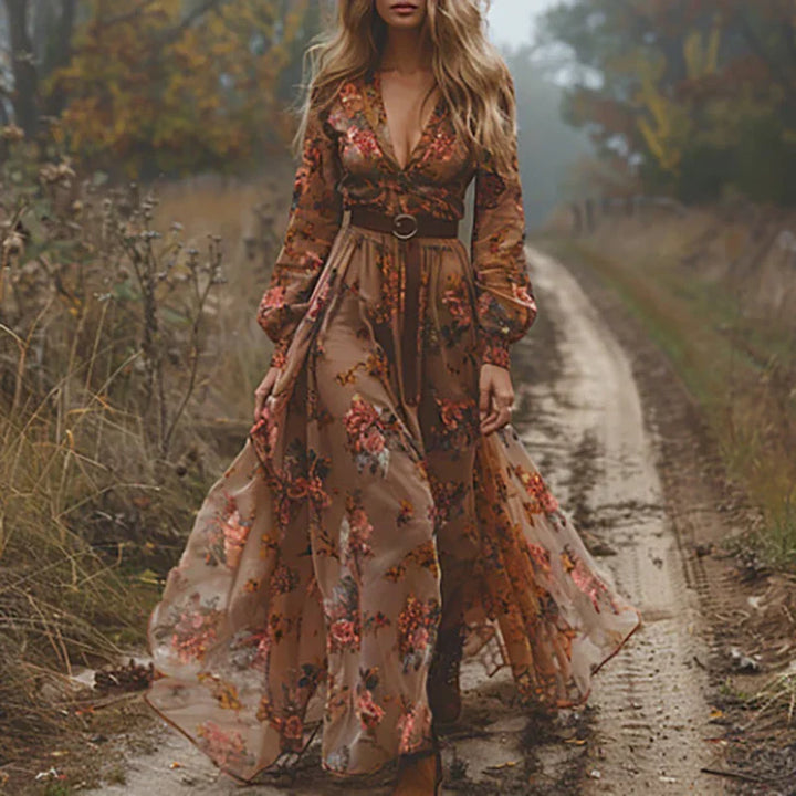Julia | Bohemian Embroidered V-Neck Maxi