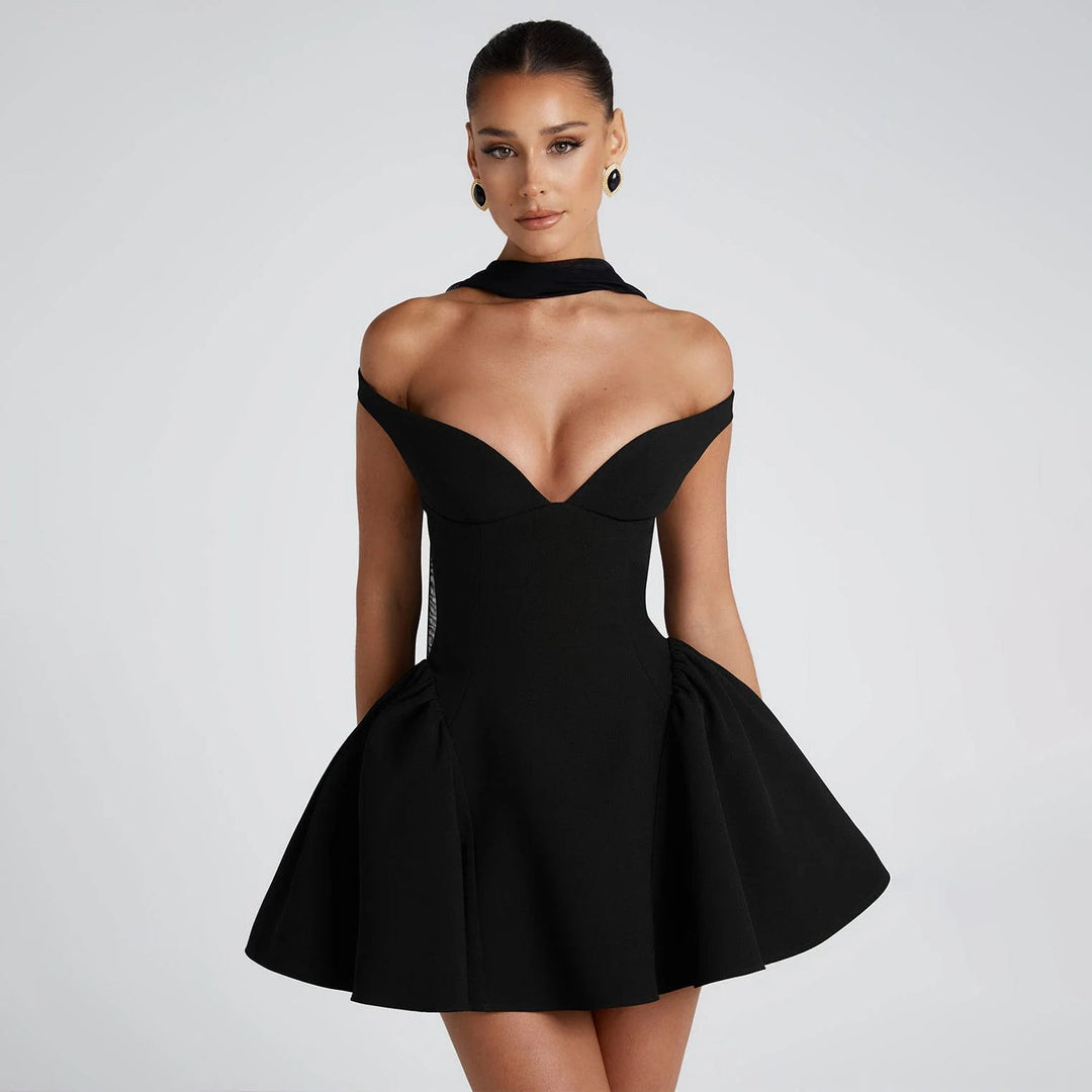 Hailey | Satin Slim Fit Off Shoulder Cocktail Dress