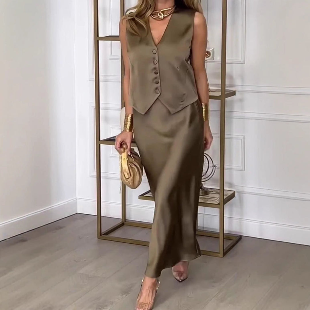 Megan | Women's Sleeveless Blazer & Midi Skirt Set