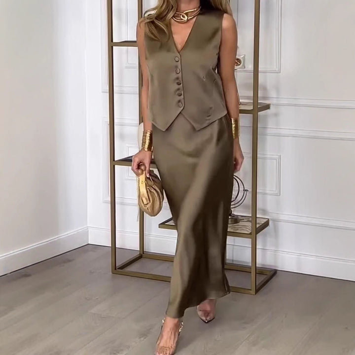 Megan | Women's Sleeveless Blazer & Midi Skirt Set