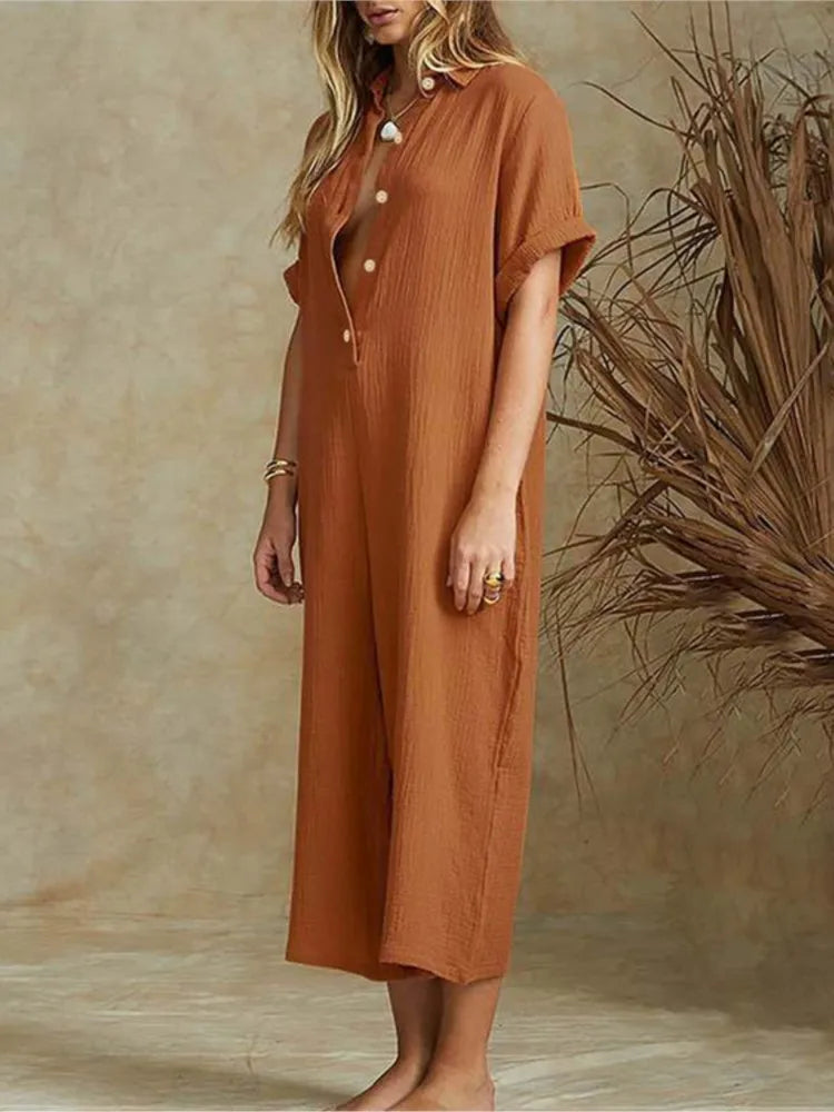Paige | Button-Front Wide-Leg Jumpsuit