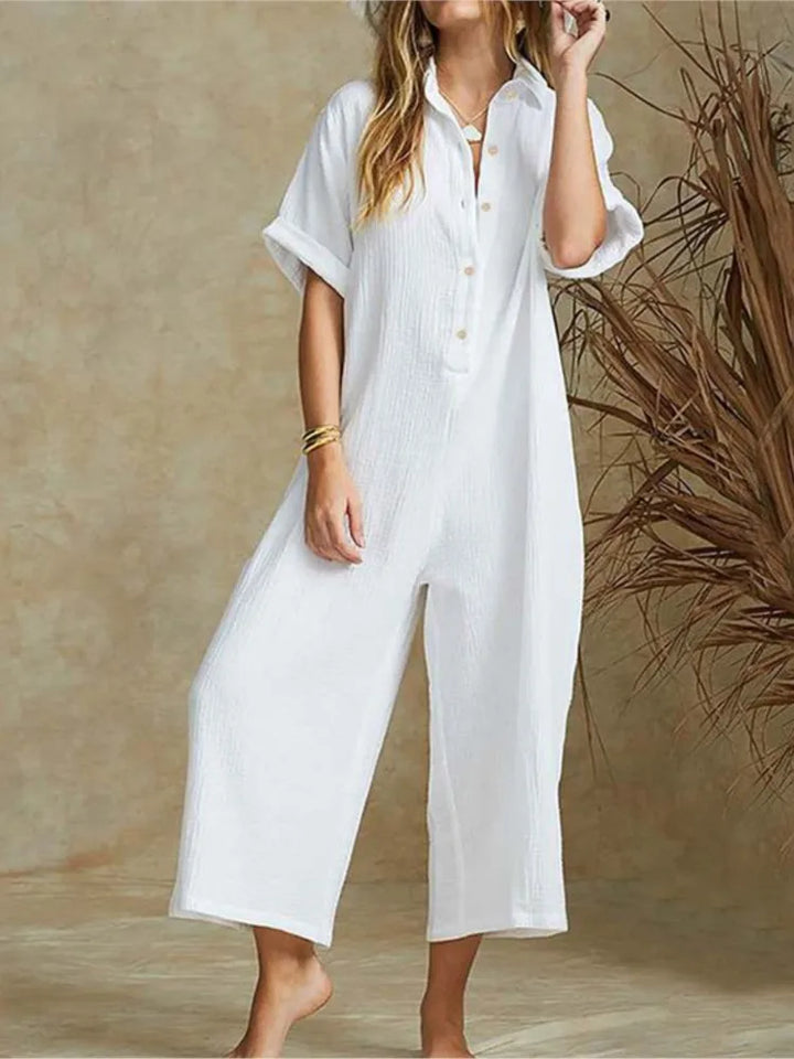 Paige | Button-Front Wide-Leg Jumpsuit