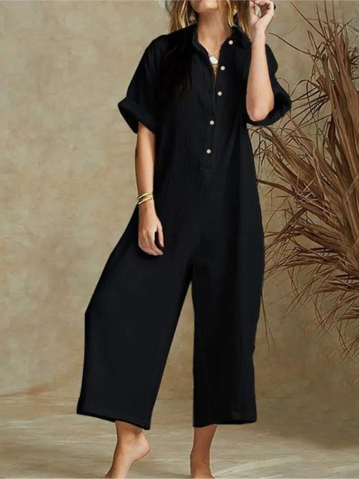 Paige | Button-Front Wide-Leg Jumpsuit