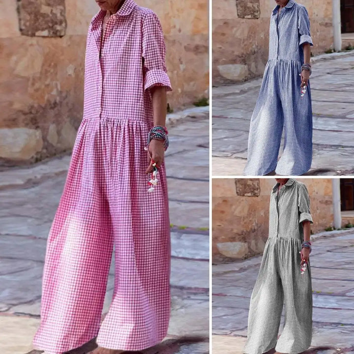 Hayley | Plaid Wide-Leg Jumpsuit