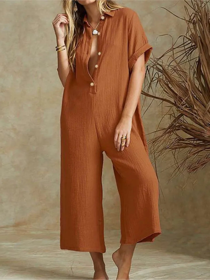 Paige | Button-Front Wide-Leg Jumpsuit