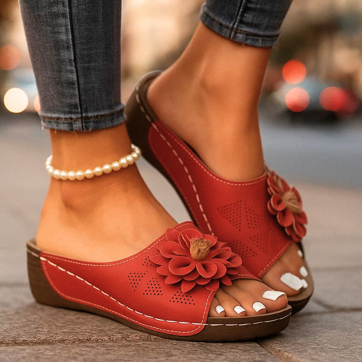 ROSALINA BLOSSOM LEATHER SLIP-ONS