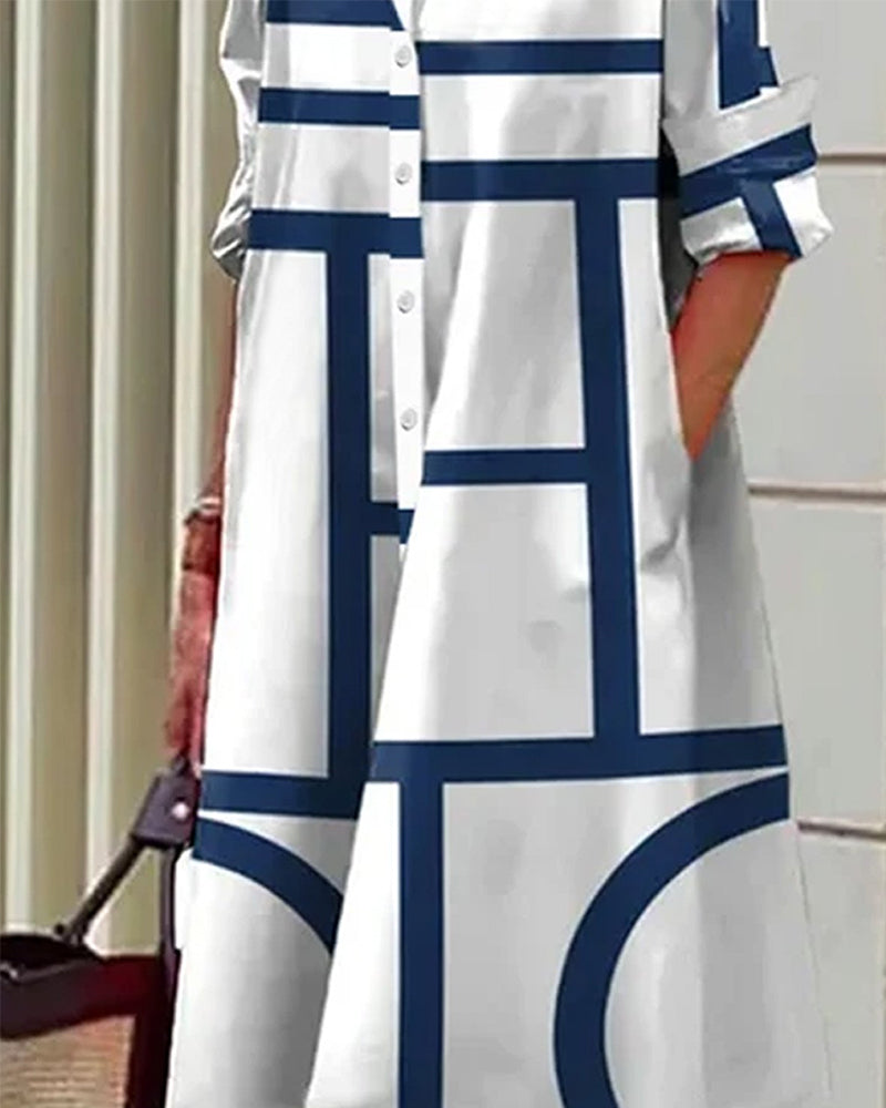 Cleophee | Trendy Geometric Print Midi Dress
