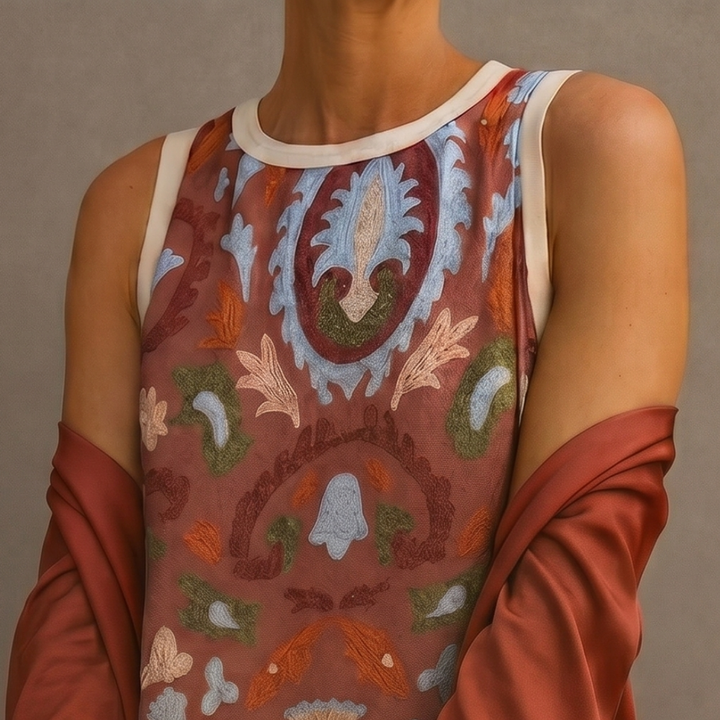 Aura | Long Printed Dress with Coordinated Vest