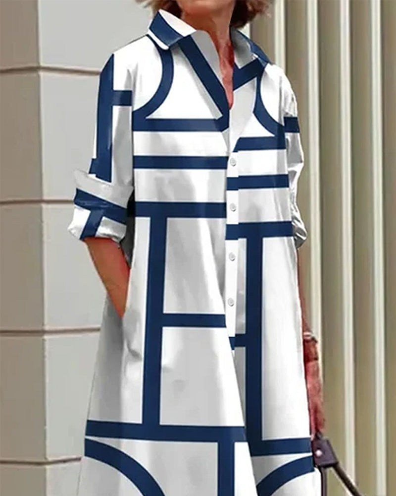 Cleophee | Trendy Geometric Print Midi Dress