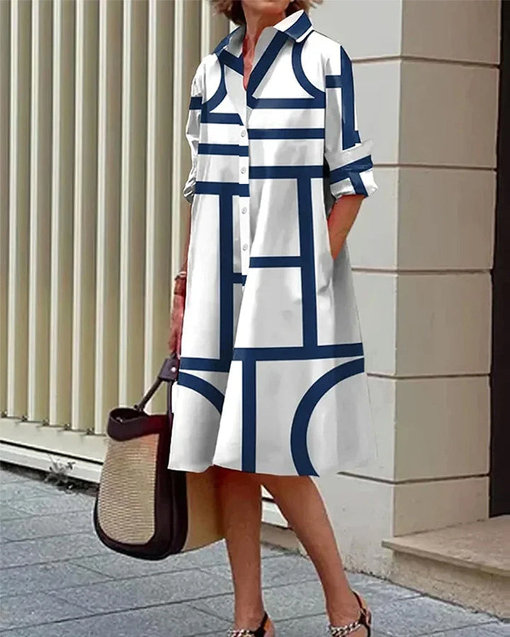 Cleophee | Trendy Geometric Print Midi Dress